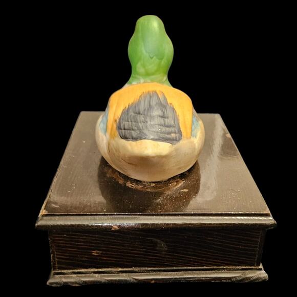 Hand Carved Painted Mallard Duck Wood Trinket Jewelry Box Vintage Décor - Picture 2 of 7